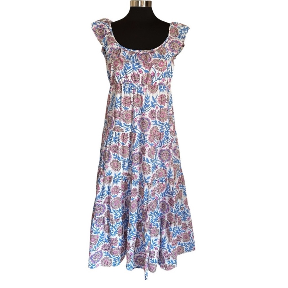 J Crew Tiered Ruffleneck Dress in Floral Vine Block Print— Size Medium